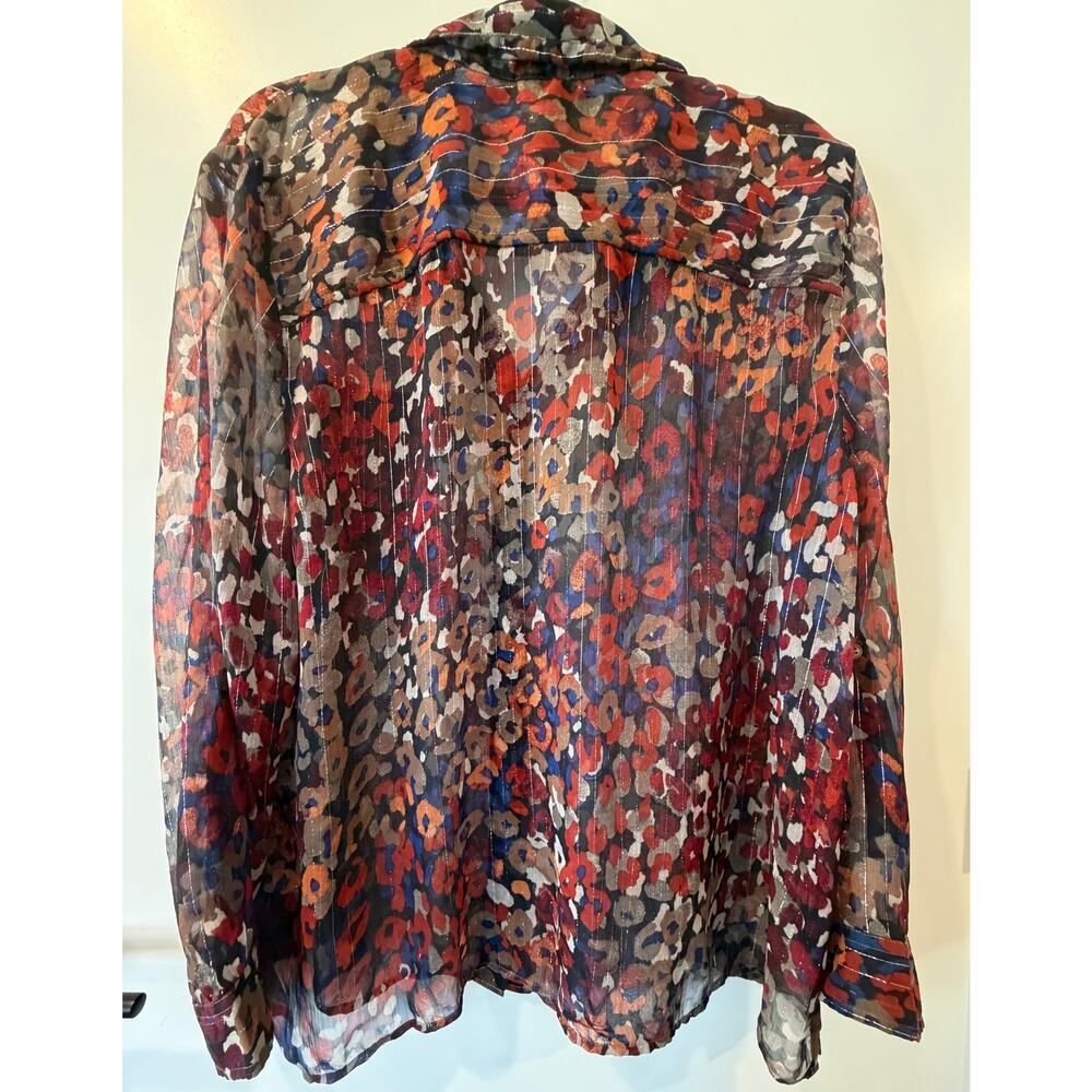 Chicho's Multicolor Animal Print Blouse Shear Button Down Lightweight size 3 - Picture 5 of 5